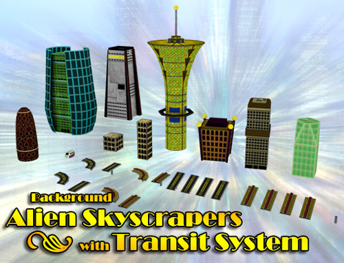 Background Alien Skyscrapers with Transit System